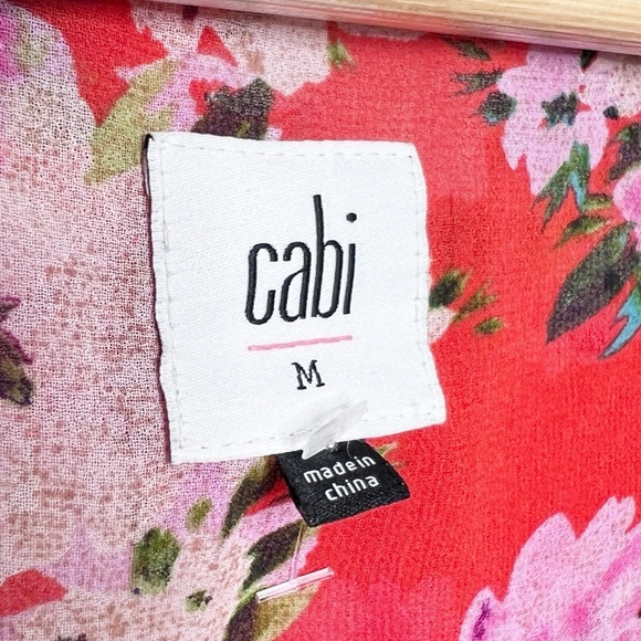 Cabi Red Floral Cold Shoulder Ruffle Sleeve V Neck Blouse Women's Size M - Picture 14 of 16